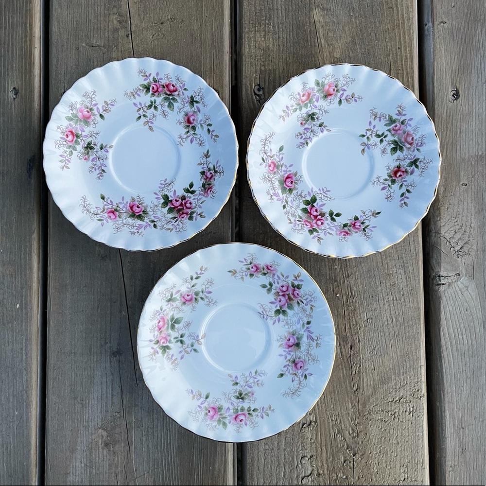 3 Royal Albert Lavender Rose Bone China Saucers